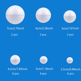Huimai Pack of 24 6 Sizes White Foam Balls Polystyrene Craft Balls for DIY Crafts, School Projects (6 Sizes + 12 Colour Pigments, 24)