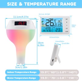 LZEXIN Wireless Floating Pool Thermometer, Digital Bath Thermometer with RGB Light, IP68 Solar Water Temperature Tester with Display Screen and Data Receiver for Swimming Pool Whirlpool Hot Tub(White)