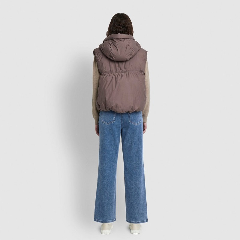 JAJU [JAJU/자주] 여 루즈핏 미디엄 다운필 후드 베스트_코코아 [JAJU] Women's