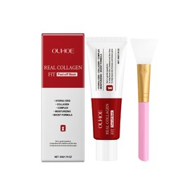 Collagen Mask 51g, Collagen Wrapping Mask, Real Collagen Fit Mask, Red and White Collagen Night Wrapping Mask, Collagen Hydrating Mask, Suitable for Dry and Dehydrated Skin, With Mask Brush