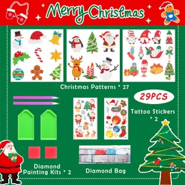 Acuiwer Christmas 5D Diamond Painting Stickers Kit for Kids for 29 Designs with 2 Glowing Stickers Gift Kids Christmas (#1-Xmas-27pcs+2)