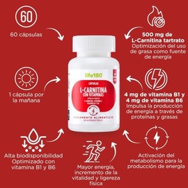 Life180 Dúo L-Carnitina Con Vitamina B1 Y B6, Pack De 2, 60 Cápsulas C/U