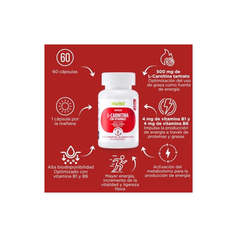 Life180 Dúo L-Carnitina Con Vitamina B1 Y B6, Pack De
