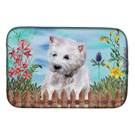 Caroline's Treasures CK1263DDM Westie Spring Dish Drying Mat Absorbent Dish Drying Mat Pad for Kitchen Counter Dish Drainer Mat for Countertop, 14 x 21", Multicolor