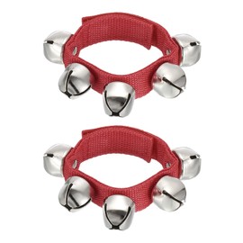 PATIKIL 2 Pcs Wrist Bells, 11in Ankle Bells Jingle Bells Hand Bells Wrist Bells Bracelet Percussion Instruments Musical Rhythm Band with 5 Silvery Bells for Adult Party Christmas, Red