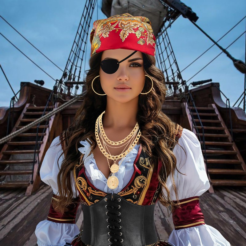 Pirate Costume Accessories Set for Women Pirate Head Scarf Eye
