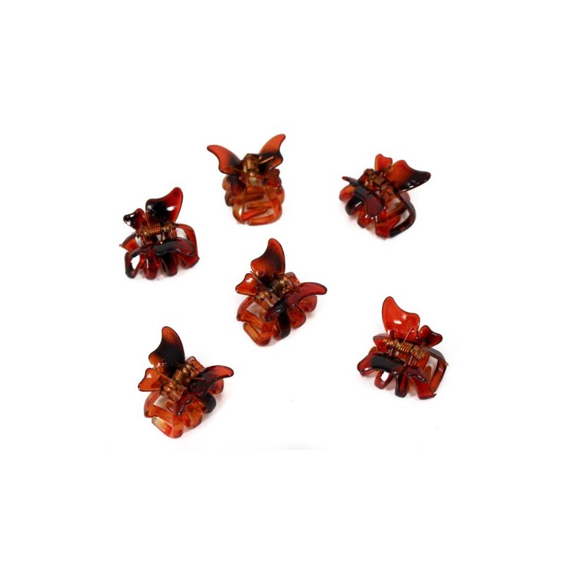 Set of 6 Mini 2 cm Butterfly Hair Claws/Clips – Brown by Magic