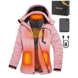 Wulcea Women Graphene Heated Jacket Electric Warming Coat USB Ski Heating Apparel Puffer Graphene Battery Pack Charger Ladies Clothes Down Snow Insulated Softshell Warm Outerwear Suit Fleece Lined