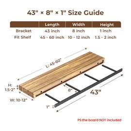 2pcs Floating Shelf Bracket Heavy Duty Decorative Floating Shelf Hardware Black Hidden Shelving Brackets for Wall,Floating Mantel Bracket for Over Fireplace (43X8X1 inch (for 1.5"-2" Thick Shelf))