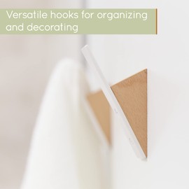 Wall Coat Hook Rack - Set of 6 - Beech Wood White Metal Hooks for Hanging Coats - Hat Hooks for Wall - Decorative Wall Hooks - Hat Hangers for Wall