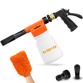 ARTIPOLY Car Wash Foam Gun + Microfiber Wash Mitt - Car Foam Sprayer - Foam Cannon for Hose - Spray Foam Gun Cleaner - Snow Foam Blaster for Cars, Boats, RVs, Foam Cannon Connects to Any Garden Hose