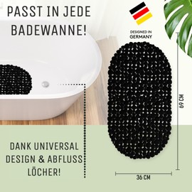 SilverRack Bath Mat 69 x 36 cm (Black Pebble Stone Look) Non-Slip Mat Bath Mat BPA Free - Shower Mat Mould Resistant & Machine Washable - Bath Mat Non-Slip