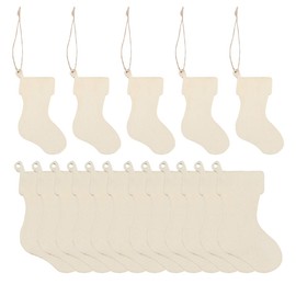 FOMIYES Christmas Wood Stockings Slices, DIY Wooden Stockings Cutouts, Stockings Wooden Craft, Blank Wood Hanging Ornament, Embellishments Stockings Wood Tree Cutout for Christmas 50pcs