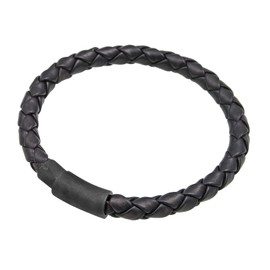 Kuzzoi Buddha Leather Bracelet for Men, Handmade Men's Leather Bracelet Made of 925 Sterling Silver Oxidised, Men's Black Braided Leather Bracelet (6 mm), Magnetic Clasp, Length 19 cm, Leather