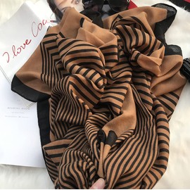 JERLA Women's Scarves Lady Light Soft Fashion Solid Scarf Wrap Shawl plaid scarf (Brown stripe)
