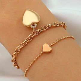 Aneneiceera Layered Fluffy Heart Bracelet Pearl Love Heart Wrist Chain Layered Golden Heart Hand Chain Minimalist Boho Charm Bracelet Jewellery Gifts for Women Girls