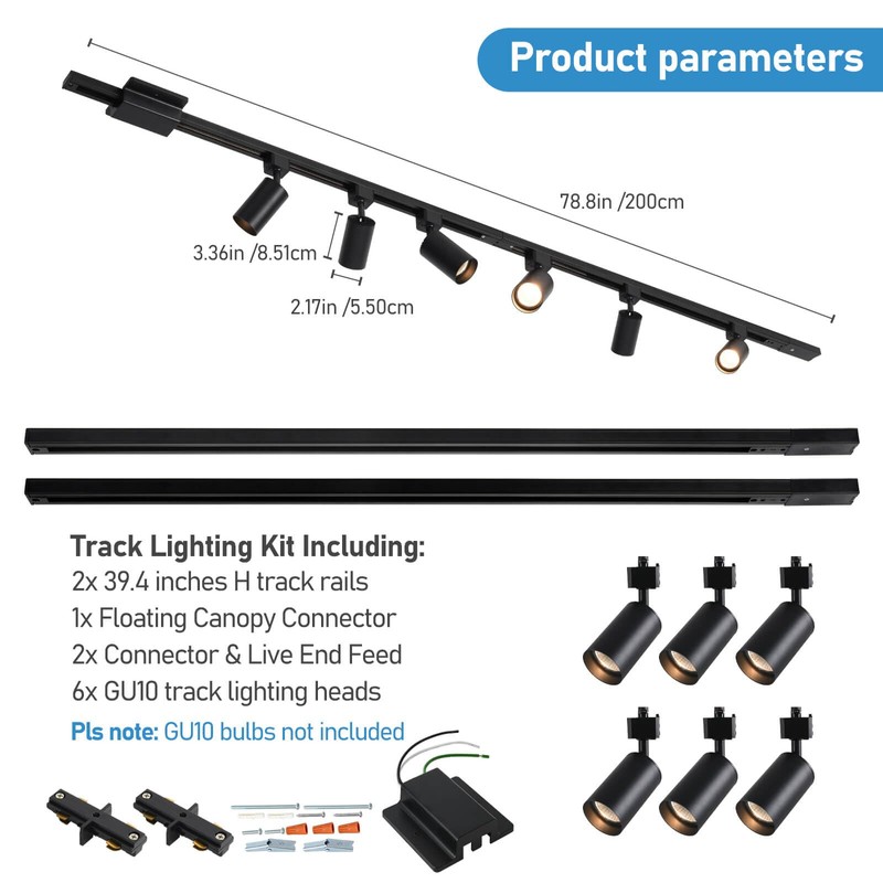 Hiiglxii 6-Light LED Track Lighting Kit with 6.6FT H Track