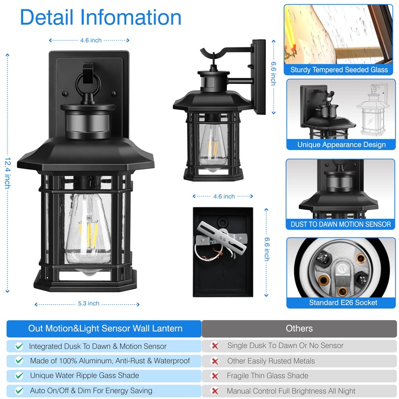VIANIS 2 Packs Motion Sensor Outdoor Lights, Dusk to Dawn