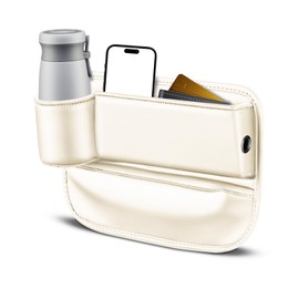 Huakaile Beige Car Seat Gap Filler Organizer, Multifunctional Car Leather Cup Holder Gap Bag Pocket, Universal Car Seat Storage Box for Women Men Truck Auto Phone Glasses Key (Beige)