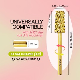 Premium Pana 3/32" Tapered Barrel Carbide Nail Bit -For Electric Dremel Drill Machine, Nail Art Design, Manicure, Pedicure, Nail File, Cuticle Clean etc. (Extra Coarse Grit- Gold)