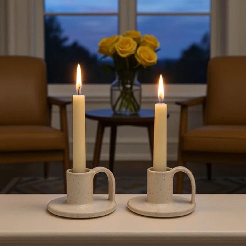 Ceramic Taper Candle Holders with Handle (Set of 2) –