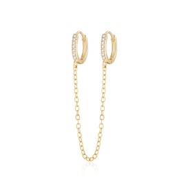 RoseJeopal Gold Hoop Earrings Tassel One Earring Women's Double Hoop Dangle Earring with Chain for Multiple Ear Holes Hypoallergenic Gold Hoop Drop Earrings for Women, Sterling Silver