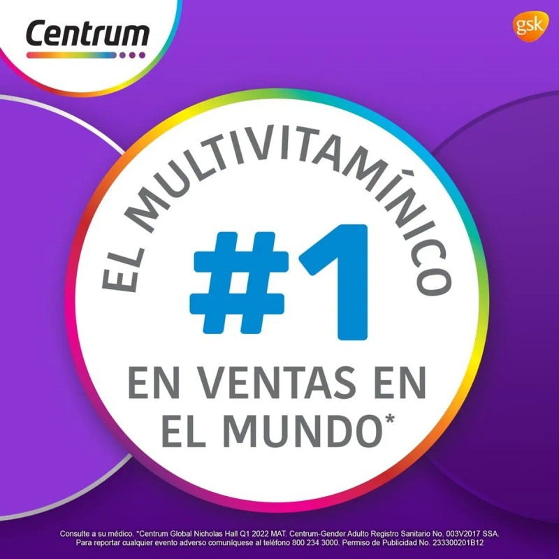 Frasco Multivitamínico Centrum Mujer Vitamina Calcio Hierro Retinol Tabletas Sabor