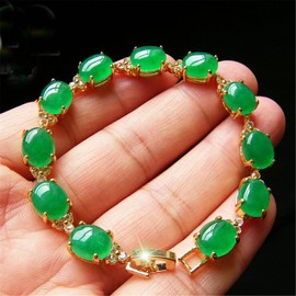 yigedan 18KGP Gold Plated Genuine Egg Jade Bracelet for Women, Stone jade stone, Jade