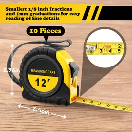 20 Pieces Tape Measure 12 ft Retractable Measuring Tape Bulk with Fractions Marked Easy Read Yellow Measuring Tape Bulk Set for Engineer Contractors, Autowind and Lock