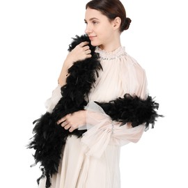 Ws&Wt 2 Yards 100 Grams Turkey Chandelle Feather Boa for adult women costume accessory dress up party favors(Black)