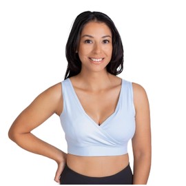 Everyday Luxe 3.0 Nursing & Hands-Free Pumping Bra - Medium in Powder Blue - Nursing and Pumping Bra That Fits All Standard Pump Flanges and Compatible for Wearable Pumps and Milk Collectors