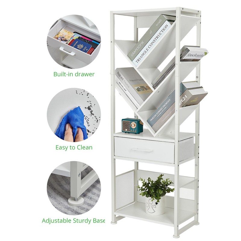 ZEXVIDA Bookshelf with Drawer,8 Tier Tree Bookcase Retro Floor Standing