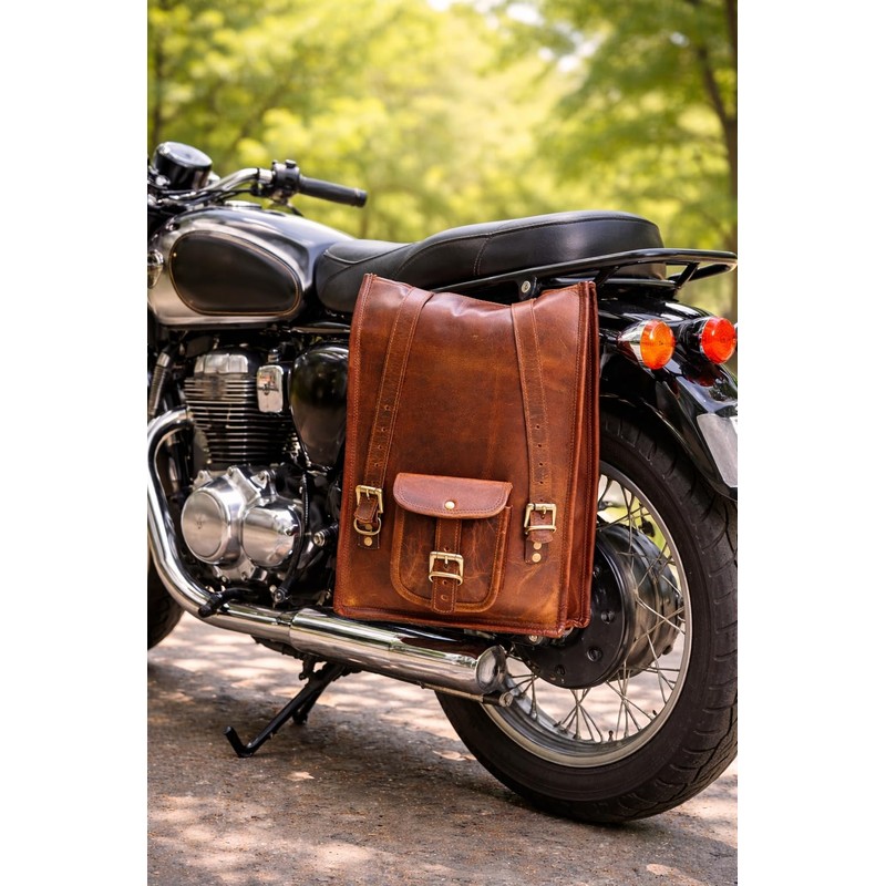 american blue Leather Motorcycle Saddle Bag Tool Bag Brown