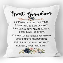 XUISWELL Great Grandma I Hugged This Little Pillow Floral Throw Pillow Cover,Birthday Christmas Mother’s Day Thanksgiving Gifts for Grandma,Cushion Case for Sofa Bed Home Decor 18 x 18 Inch