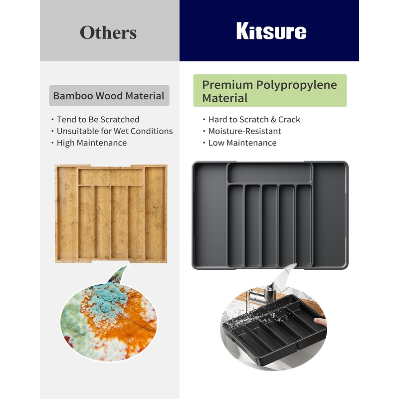 Kitsure Large Cutlery Organizer - Adjustable Silverware Utensil Drawer Organizer