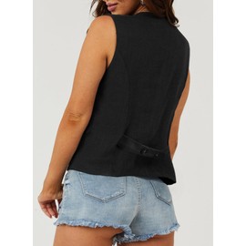 Dokotoo Women's Fashion Dressy Vest V Neck Buttons Side Pockets Business Casual Vests Versatile Outerwear Suit Waistcoats Black Large