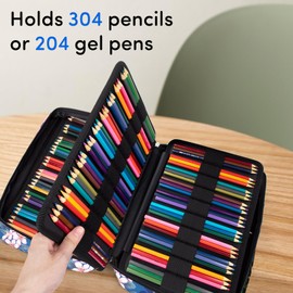 YOUSHARES 300 Slots Color Pencil Case - Pen Case Organizer with Handy Wrap & Zipper, Multilayer Holder for Prismacolor Colored Pencils & Gel Pen (Magnolia)