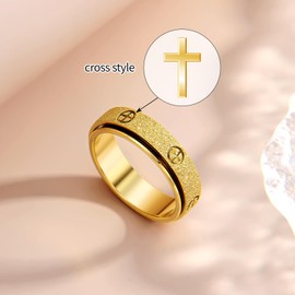 Dainty Gold Fidget Rings for Women: Stunning Fidget Toys & Fidget Spinners for Adults -18K Gold Plated Cross Rings, Love Ring & Eternity Band for Couples (Gold, Size 10)