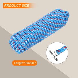 Rebower 3/8" 49ft Diamond Braided Ropes Blue Nylon Rope Polypropylene Flag Pole Cord Utility String,[for Camping and Hiking, Indoor and Outdoor Use]