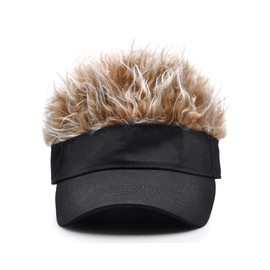 DS. DISTINCTIVE STYLE Novelty Visor Cap Adjustable Visor Hat with Spiked Wigs Fake Hair Visor for Adults (Black and Grey)