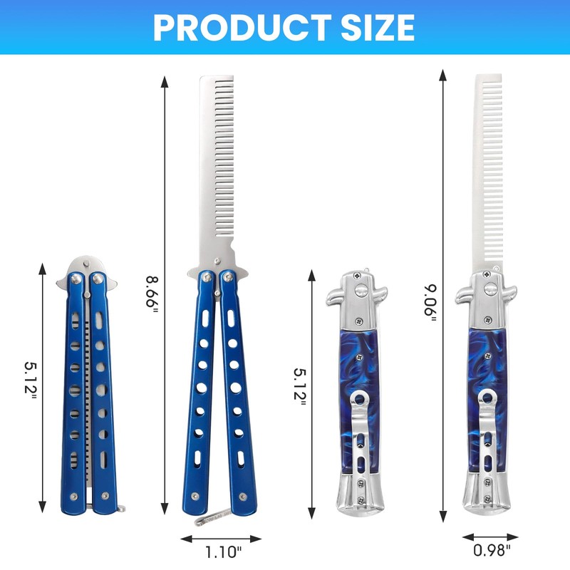 2PCS Switchblade Comb - Automatic Switch Folding Pocket Comb, Stainless