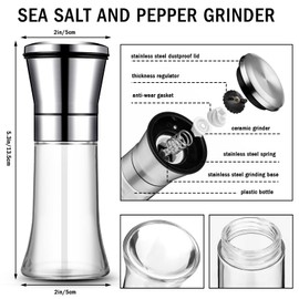 Nuenen 12 Pcs Salt and Pepper Grinder Set 3.5 oz Stainless Steel Manual Mills for Whole Peppercorns Rock Salt Plastics Professional Grinder, Adjustable Coarseness,lightweight and Not Fragile