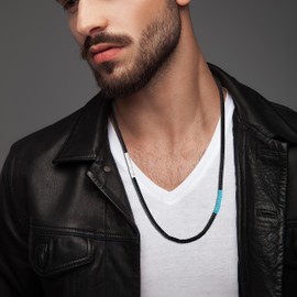 COAI Mens Womens Heishi Onyx Black Agate Stone Beaded Necklace 65cm