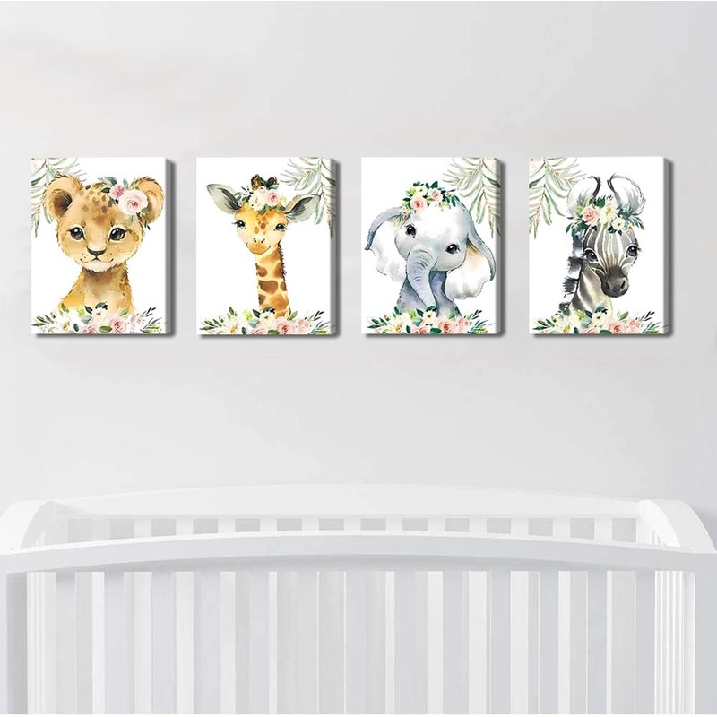 Framed Wild Animals Nursery Picture Wall Decor Canvas,8X10 Inches