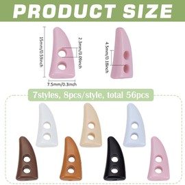 FINGERINSPIRE Pack of 56 Mini Horn Buttons Made of Resin 7 Colours 15 x 7.5 mm 2 Hole Tiny Sewing Horn Toggle Buttons Perfect for DIY Mini Clothing Crafts Miniature Projects for Craftsmen