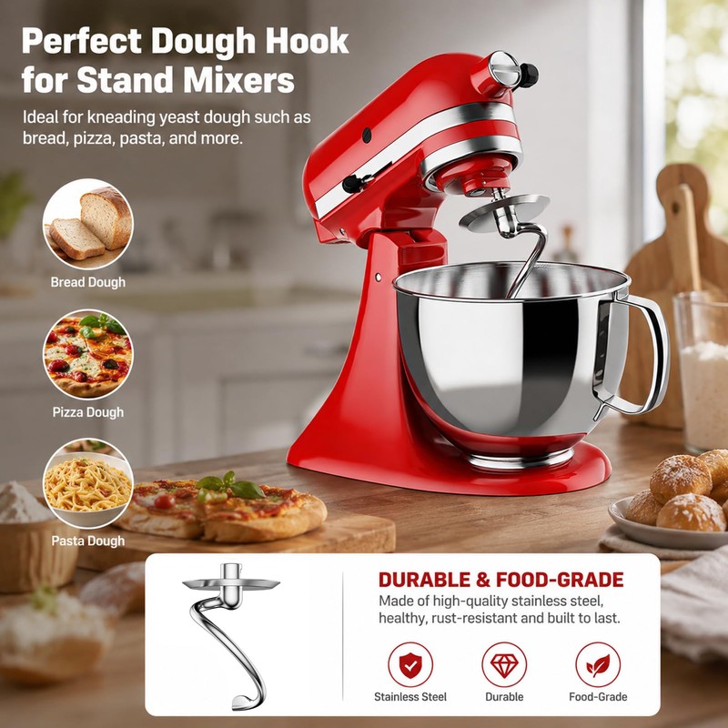 HOZODO Spiral Dough Hook for KitchenAid 4.5/5 Quart Tilt-Head Mixers