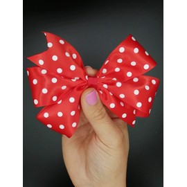 Polka-Dot Hair Bow Accessory Handmade with Red and White Satin Ribbon and with Crocodile Clip