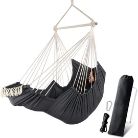 Chihee Hammock Chair Hanging Swing 2 Seat Pillows Included,Durable Spreader Bar Soft Cotton Weave Hanging Chair Side Pocket Large Tassel Chair Set Foot Rest Support Calf Foot Extra Comfortable