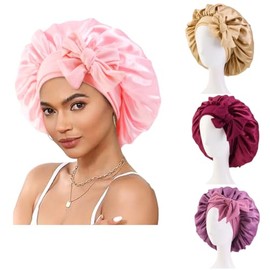 LUVEEVA Double-Layer Satin Hair Bonnet, Adjustable Sleep Cap with Elastic Band, Hair Protection for All Hair Types