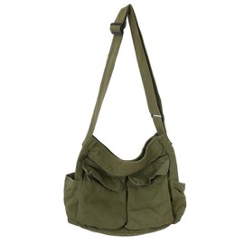 Lauthen.S Grunge Bag Canvas Hobo Crossbody Shoulder Tote Bag for Women and Men Large Messenger Bag with Multiple Pockets Army Green